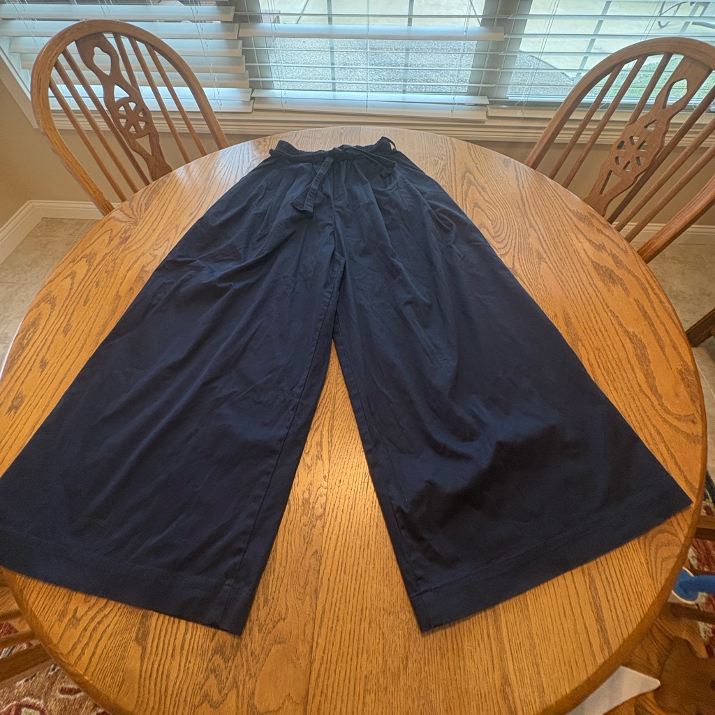 Emerson Thorpe Navy Pleated Hi Waist Wide Leg Palazzo Crop Pants Pull On S